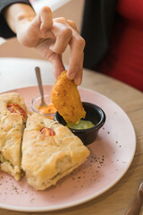 restaurant table with food, healthy lifestyle for diet, texture details of bread and ingredients, wallpaper with healthy food