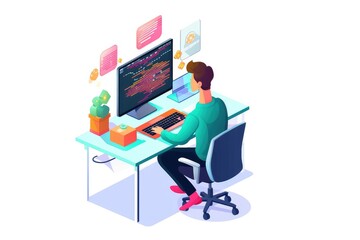 Software Development and Coding illustration on white background.
