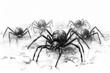Spiders and Cobwebs illustration on white background.