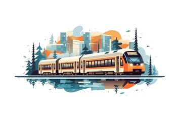 Train Journeys and Railway Travel illustration on white background.
