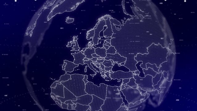 A cinematic video background showcases a digital globe rotating, zooming in on Slovakia country. Data analysis Technology Globe rotating on Slovakia Country data analysis technological background