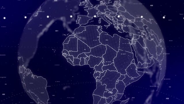 A cinematic video background showcases a digital globe rotating, zooming in on Cameroon country. Data analysis Technology Globe rotating on Cameroon Country data analysis technological background