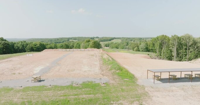 Shooting Benches And Targets At The Rifle Range In Leach, Oklahoma. aerial sideways