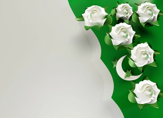 Pakistan flag background with flowers