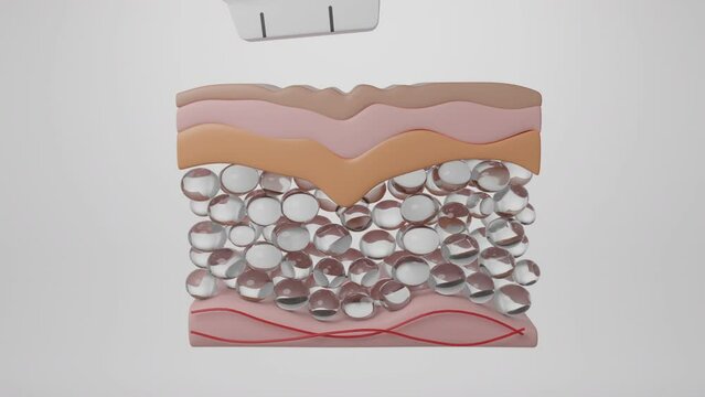 Ultherapy Hifu shot laser to SMAS layer of skin, ulthera treatment simulation. 3D rendering.