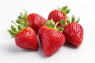 Group of Fresh Strawberries on White background Isolated