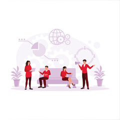 Business groups, discussing teamwork and startup business. Trend Modern vector flat illustration.