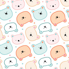 Seamless Pattern of Cute Cartoon Bear Face Design on White Background