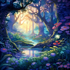 Obraz na płótnie Canvas Ilustración de bosque encantado