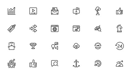Search Engine Optimization - SEO thin line and marketing icons set. Web Development and Optimization icons. Vector illustration