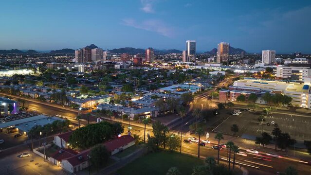 Phoenix, Arizona - Downtown Blue Hour Drone Hyperlapse