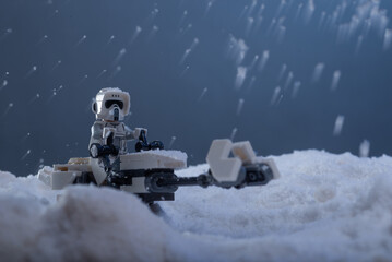 Naklejka premium Depok, Indonesia - November 8, 2022: Lego toys photography recreating Star Wars Battle of Hoth Scene of imperial troopers
