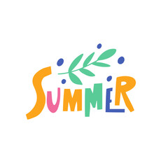 Summer colorful lettering text modern typography and green branch