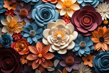 Illustration of a floral wall decoration with vibrant colors and intricate patterns created with Generative AI technology