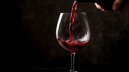Obraz na płótnie Canvas red wine pouring into glass with black background created with Generative AI