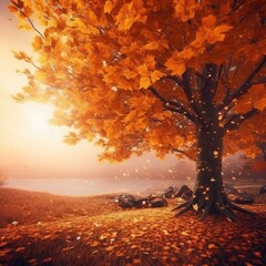Naklejka na ściany i meble Yellow autumn tree