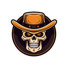 An iconic and unforgettable skull wearing a cowboy hat vector clip art illustration, symbolizing rebellion and adventure, suitable for tattoo designs, biker logos, and alternative fashion brands