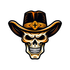 A striking and iconic skull wearing a cowboy hat vector clip art illustration, combining the eerie allure of a skull with the rugged charm of the Wild West