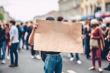 Mockup of a woman holding a sign as a protest