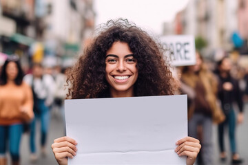 Mockup of a woman holding a sign as a protest