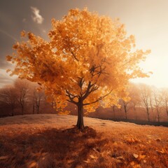 Naklejka na ściany i meble Yellow autumn tree