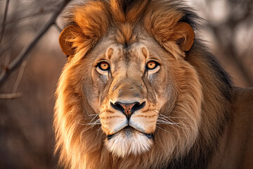 Fototapeta premium a lion that is looking at the camera with its mouth open and it's head slightly to the right