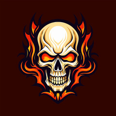 flaming skull vector clip art illustration radiating intense heat and an edgy vibe, perfect for rock bands and alternative-themed designs