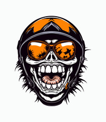 laughing Skull zombie wearing helmet vector clip art illustration