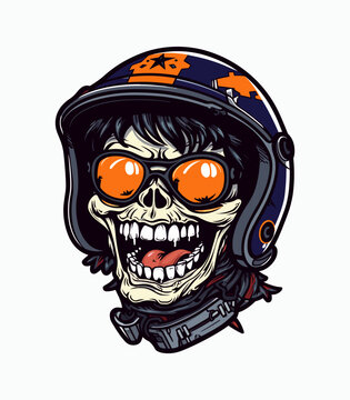 smiling skull zombie wearing a helmet vector clip art illustration, blending horror and military themes, perfect for zombie apocalypse designs
