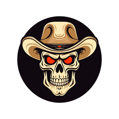 Skull wearing cowboy hat vector clip art illustration