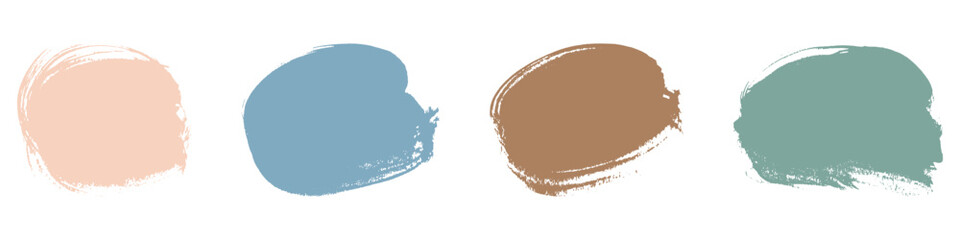 Stroke in Circle Shape Collection. Color Brushstroke Stamps. Grunge Circle Brush Set. Abstract Graphic Element. Round Paint, Distressed Banner. Isolated Vector Illustration