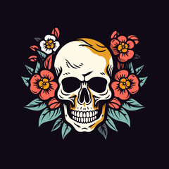 skull head with flower decoration vector clip art illustration