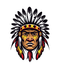 A powerful Native American Indian head vector clip art illustration, honoring indigenous heritage and culture, perfect for historical projects and Native-themed designs