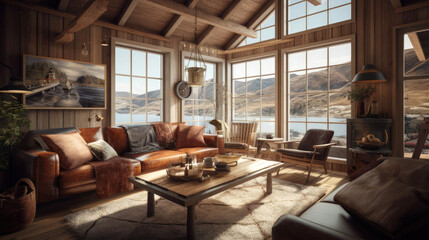Fototapeta na wymiar A cozy Norwegian cabin. Generative AI
