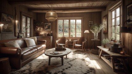 A cozy Norwegian cabin. Generative AI