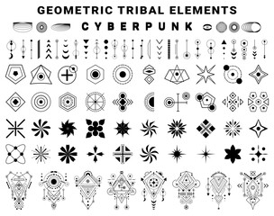 Trendy retrofuturistic holographic collection in vaporwave style in 80s-90s. Geometric Shapes design elements. Vector illustration