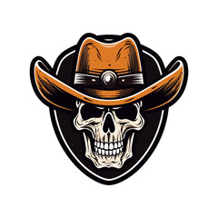 An inspiring and empowering skull wearing a cowboy hat vector clip art illustration, representing the spirit of independence and freedom, perfect for motivational materials, album covers, and graphic 