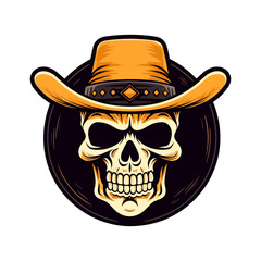 An iconic and unforgettable skull wearing a cowboy hat vector clip art illustration, symbolizing rebellion and adventure, suitable for tattoo designs, biker logos, and alternative fashion brands