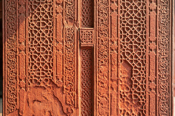 Architectural detail of the Mughal era Agra Fort in Uttar Pradesh, India.