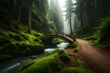 Fototapeten old bridge in the green forest © Fahad