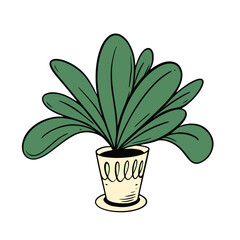 Fototapeta na wymiar Realistic houseplant sign green leaf and yellow pot