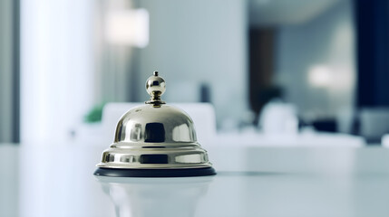 closeup of service bell on reception desk created with generative ai