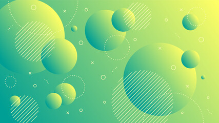 Modern Abstract Background with Motion Round Retro Memphis and Green Yellow Gradient Color