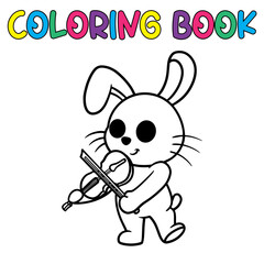 Coloring book cute animal for education cute bunny black and white illustration