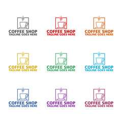 Coffee shop logo template icon isolated on white background. Set icons colorful