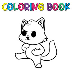 Coloring book cute animal for education cute wolf black and white illustration