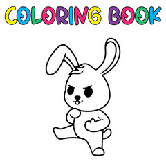 Coloring book cute animal for education cute bunny black and white illustration