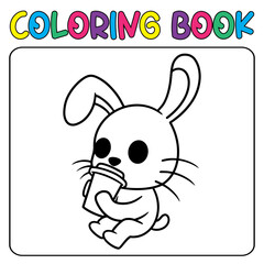 Vector coloring book animal activity. Coloring book cute animal for education cute bunny black and white illustration