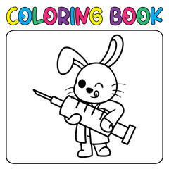 vector hand-drawn kawaii bunny coloring book illustration 