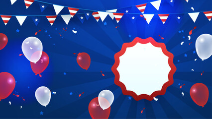 Vector independence day abstract background with elements of the american flag in red and blue colors